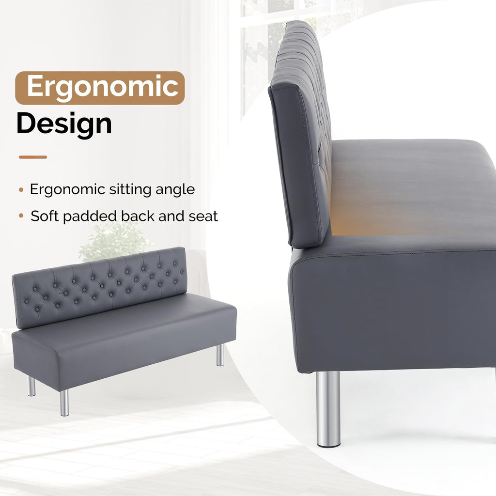 Omysalon Waiting Room Bench with Back, 58.6’’ Office Guest Chair Upholstered Reception Seating, Lobby Furniture for Beauty Salon Barbershop