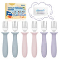 6 PCS Toddler Forks Set - Baby Forks with Silicone Handle Children Food Grade 18/8 Stainless Steel Toddler Utensils Set for Self Feeding Kids Silverware Set Safe Anti-Choke Design Dishwasher Safe