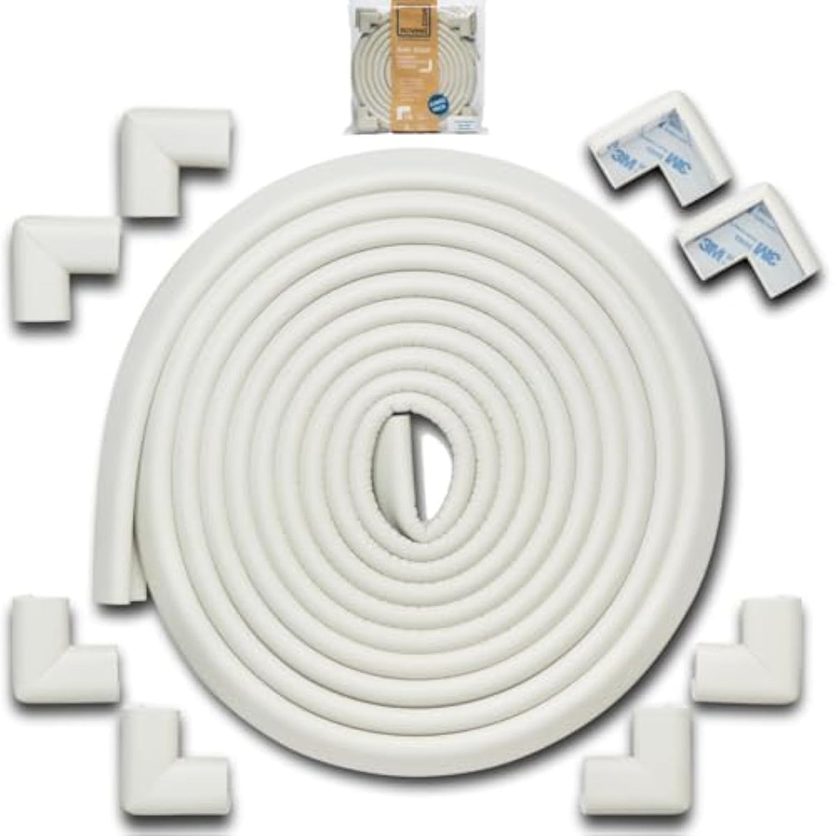Roving Cove HeftyFit Edge Corner Protector Baby Proofing (Large 18ft Edge 8 Corners), Heavy-Duty, Soft NBR Rubber Foam, Furniture Fireplace Safety Bumper Guard, 3M Adhesive, Oyster White (Off White)