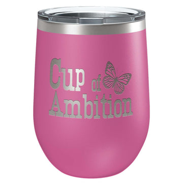 Cup of Ambition- Pink (12 oz) Country Music Gift Wine Lovers and Dolly Fans - Butterfly Glass - Parton Christmas - Funny Birthday Gifts for Best Friend - Mother's Day, Valentine's Day, Anniversary