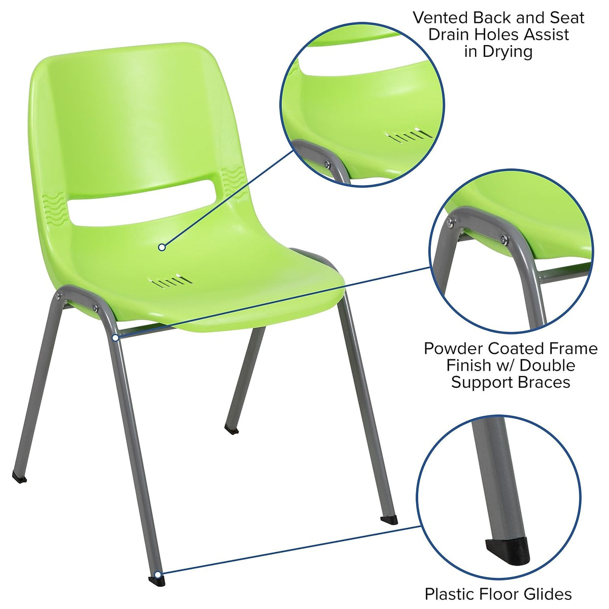 Flash Furniture Hercules Ergonomic Stack Chair, Green, 5-pack, Set of 5