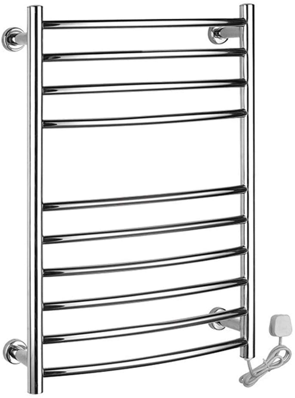 Heated Towel Rail Rails Towel Warmer Wall Mounted Electric Heated Shelf 10 Bars Curved Stainless Steel Home Bathroom Towel Drying Rack 102 Watt 750X520x125mm (Size : Hard Wire) ()