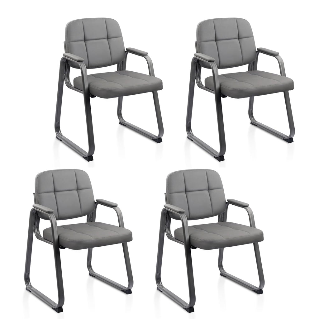 Clatina Leather Office Guest Waiting Room Chair with Sled Base, Reception Chair No Wheels with Armrests and Lumber Support, Stationary Desk