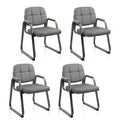 Clatina Leather Office Guest Waiting Room Chair with Sled Base, Reception Chair No Wheels with Armrests and Lumber Support, Stationary Desk