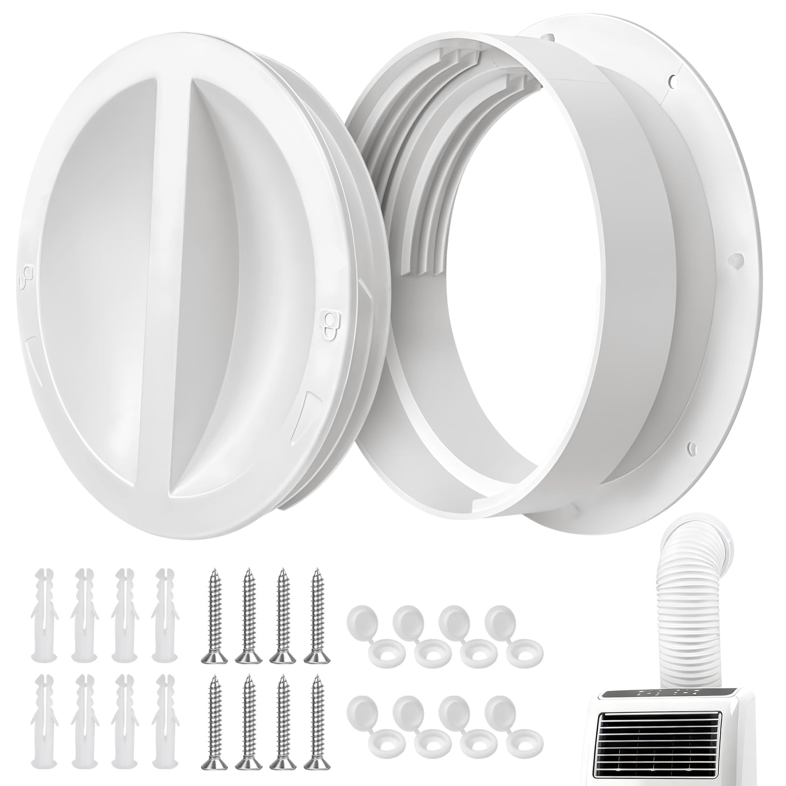 Dual Size Wall Mount Connector 6 and 6.5 Inches for Portable Air Conditioner Vent Ac Exhaust Hose Coupler Compatible 6 and 6.5 in Hose Accessories Plug White Off Season Cover Plug 1Pack