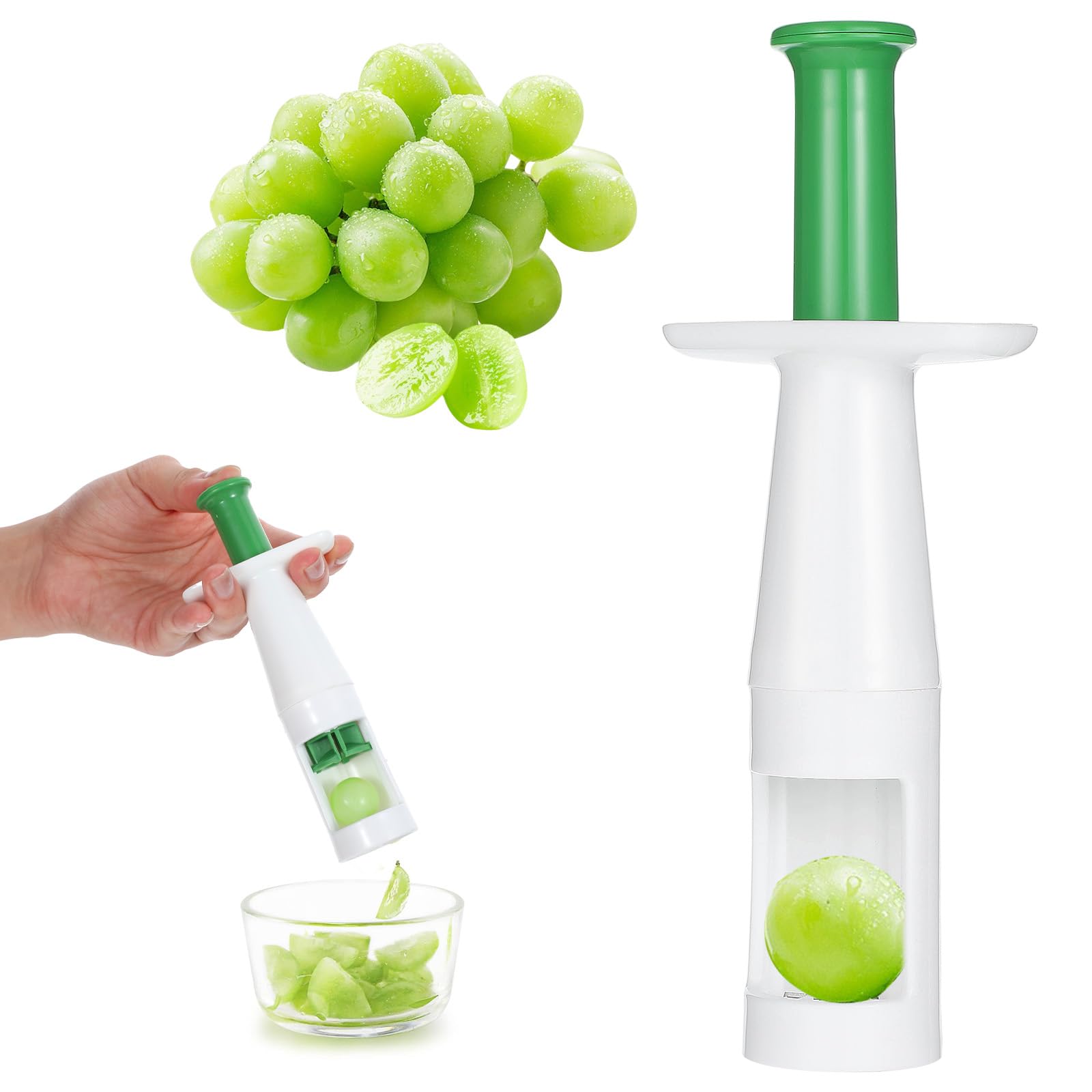 Grape Cutter for Toddlers Stainless Steel Kitchen Gadgets Grape Slicer Fruit & Veggie Cutter Perfect for Vegetable Fruit Salads, Snacks, Sandwich and Cake Decorations (Green)