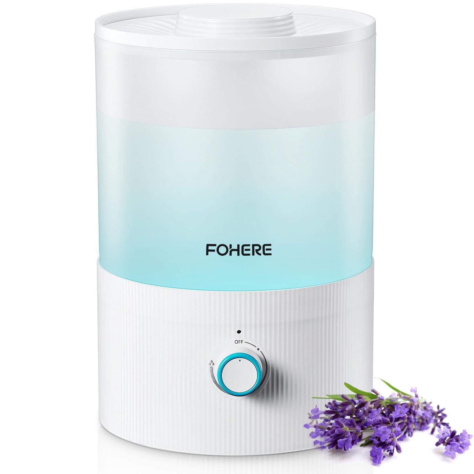 FOHERE Humidifier for Bedroom Baby, 3.2L Top Fill Cool Mist Humidifiers for Nursery, Home, 28H Ultra Quiet Runtime, Auto Shut-Off, Soft 7-Color Night Light, BPA-Free, Essential Oil Tray, White