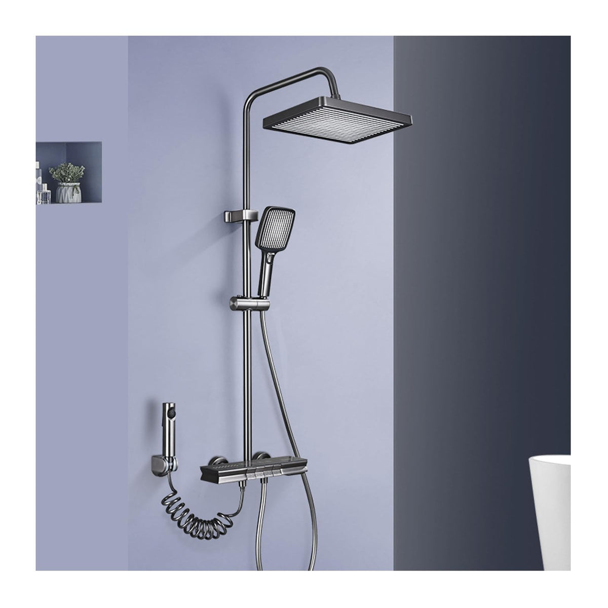 Thermostatic Shower System, Bathroom Shower Faucet Set Digital Display Shower Fixtures Wall Mounted Shower Kit with Valve and Rain Shower Head, Handheld Shower Head, Tub Spout, Bid