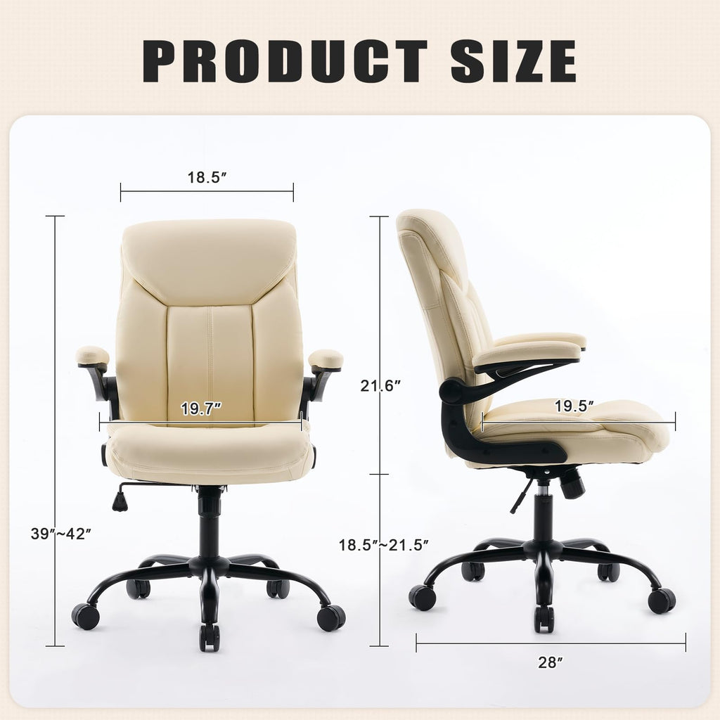Joynet Leather Executive Office Chair - Beige Ergonomic Computer Desk Chair, 18.9"D x 25.2"W x 38.2- 42.1"H