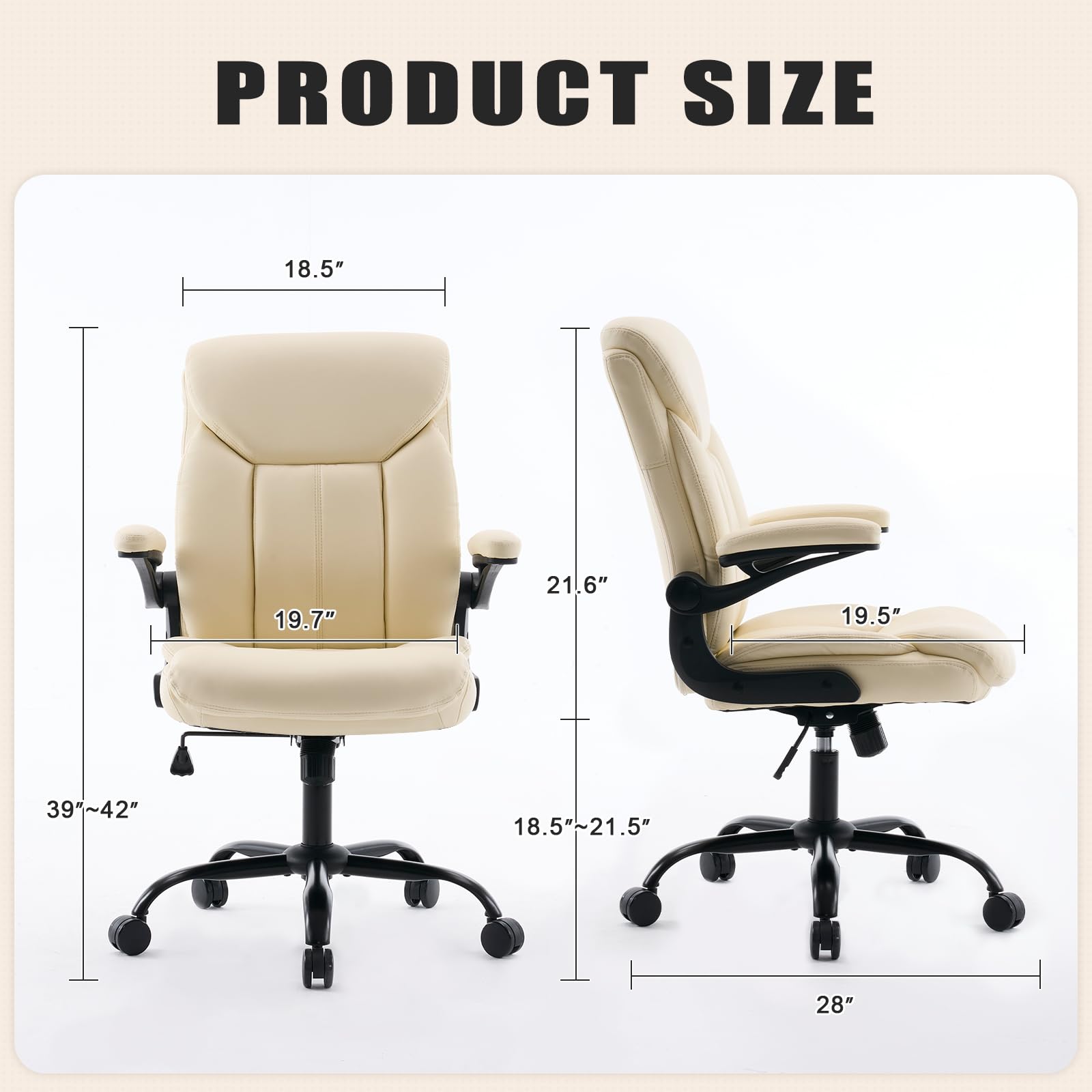 Joynet Leather Executive Office Chair - Beige Ergonomic Computer Desk Chair, 18.9"D x 25.2"W x 38.2- 42.1"H