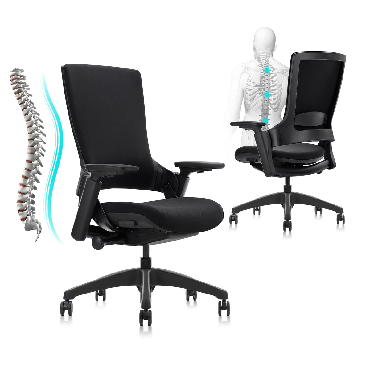 Clatina Office Chair Swivel Executive Chair, Adjustable Ergonomic Computer Chair with 3d Armrest and Lumbar Support, Fabric Backrest Task Chair