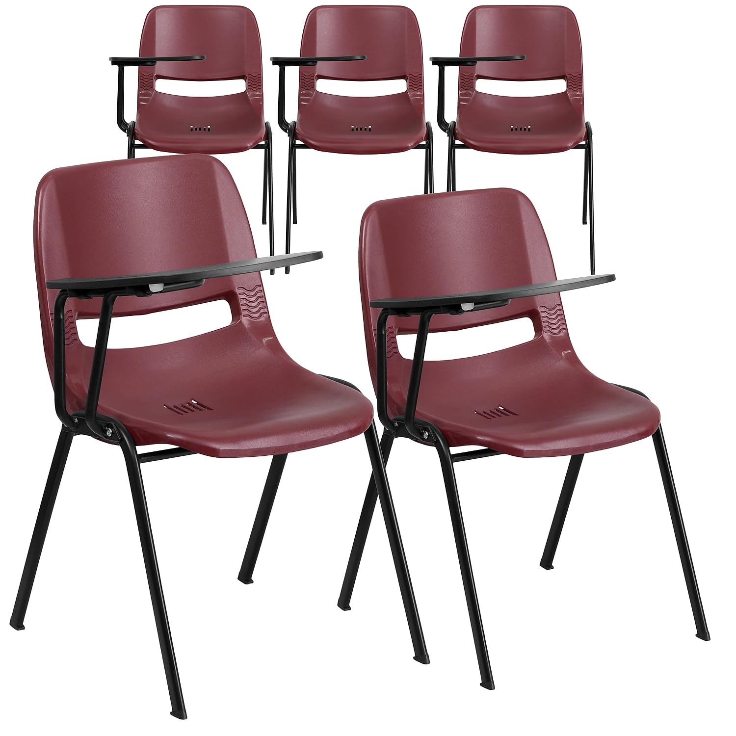 Flash Furniture 5 Pack Hercules Series 880 Lb. Capacity Burgundy Ergonomic Shell Stack Chair with Black Frame, Set of 5