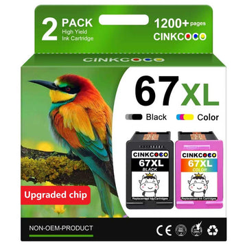 67XL Ink Cartridge Black/Color Combo Pack Replacement for HP Ink 67 67XL Printer Ink Works for HP DeskJet 2755e 2700 2855e 2800 4155e 4255e 2755 2852e Envy 6055e 6000 6455e (2 Pack)