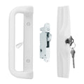 House Guard White Sliding Patio Door Handle Set with Key Cylinder, 3-15/16" Screw Hole Spacing, Replacement Handle Lock Set for Selected Sliding Glass Doors with Compatible Mortise Lock