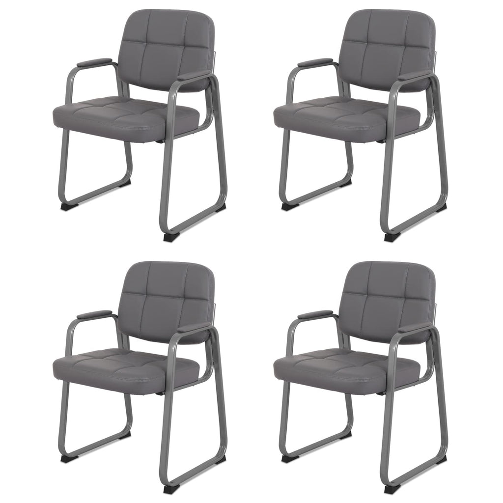 Clatina Classic Reception Chair with Padded Armrests and Sled Base, Ergonomic Guest Chair for Office Conference Waiting Meeting Room, Grey (4