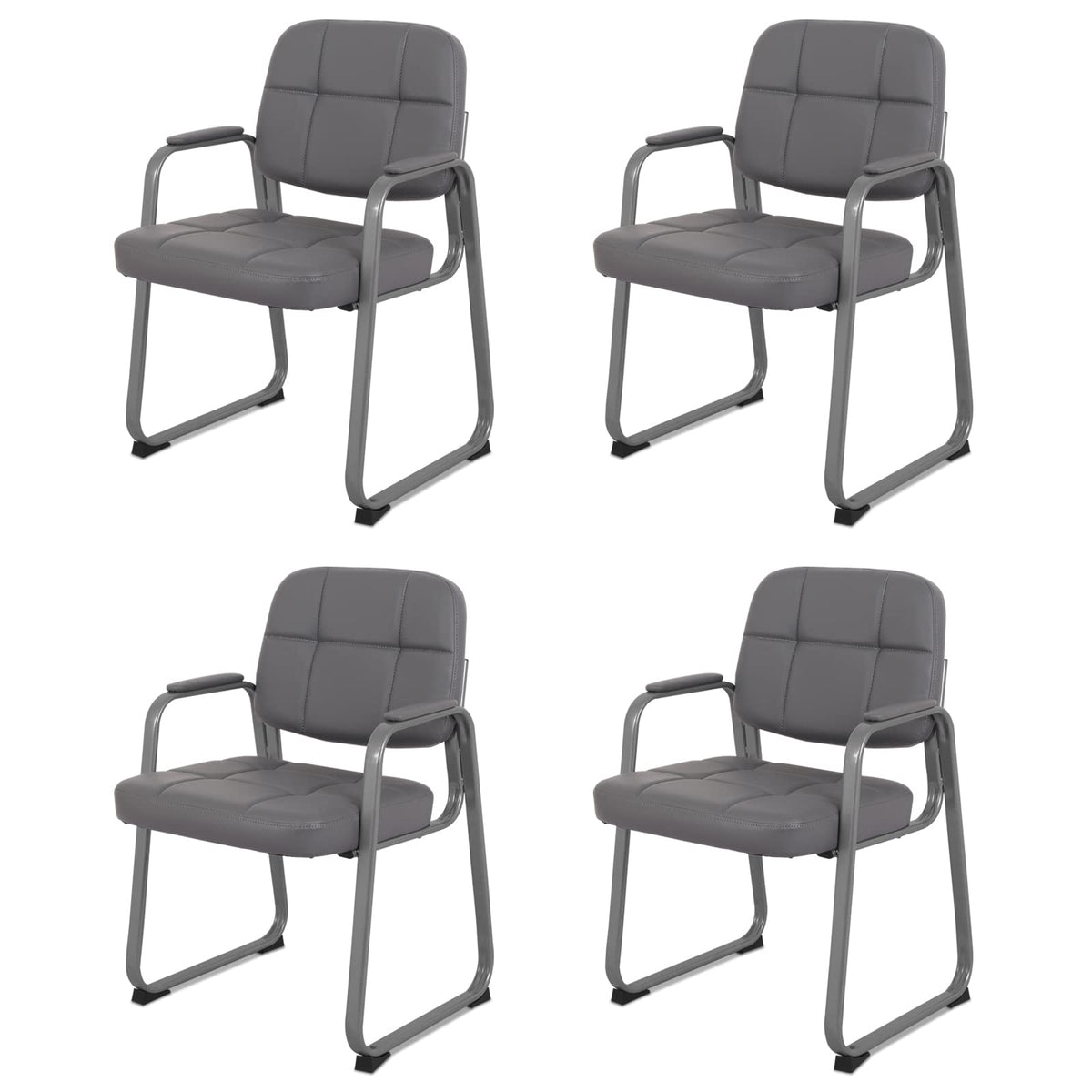 Clatina Classic Reception Chair with Padded Armrests and Sled Base, Ergonomic Guest Chair for Office Conference Waiting Meeting Room, Grey (4