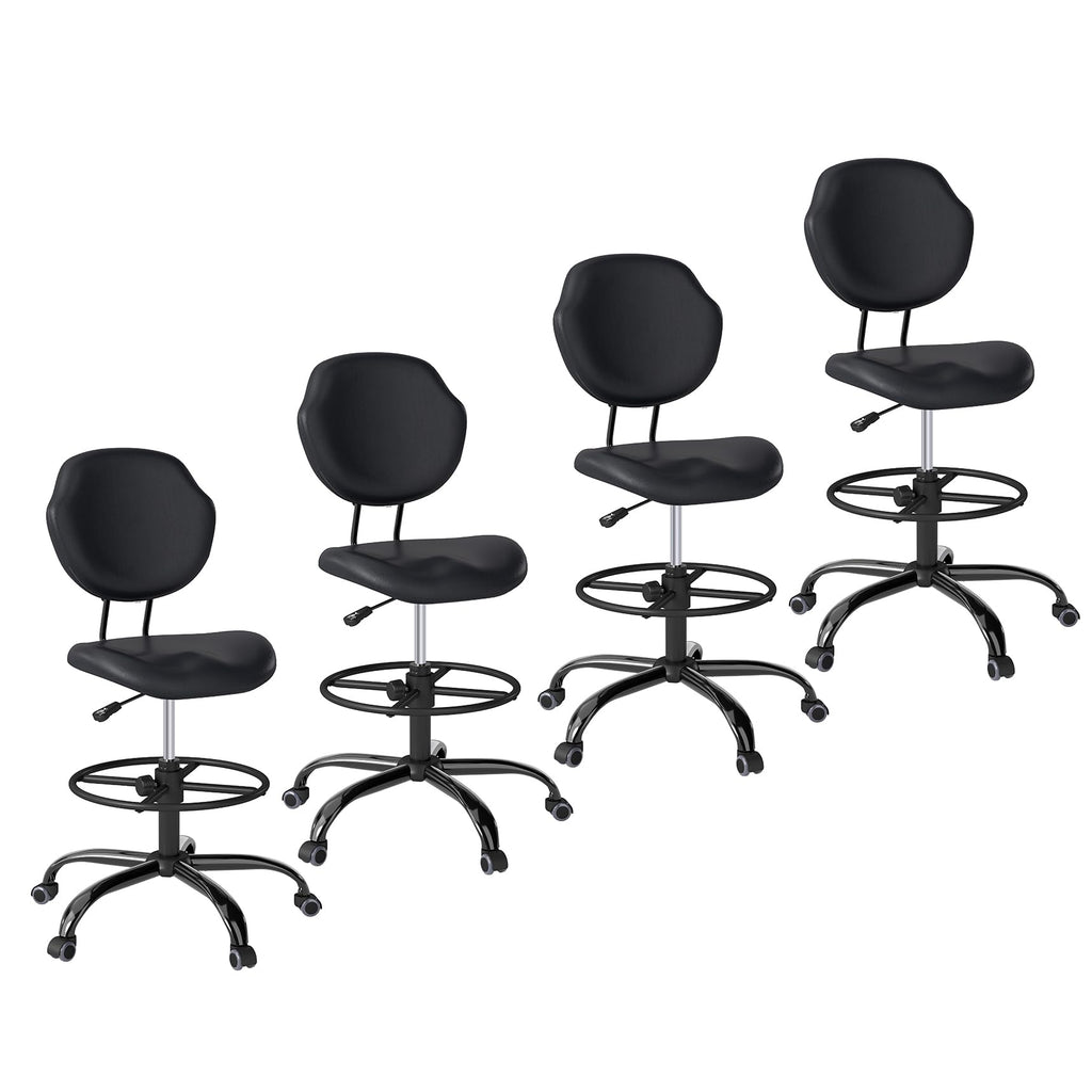 Drafting Chair with Back Support, Tall Desk Rolling Stool (black, Set of 4), 4PK