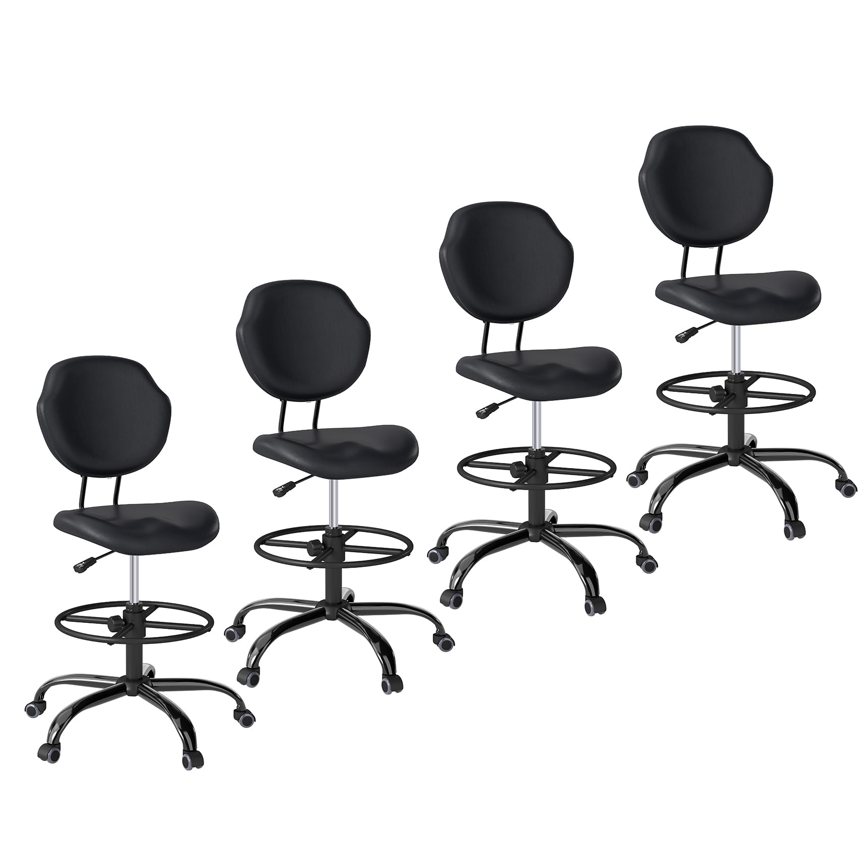 Drafting Chair with Back Support, Tall Desk Rolling Stool (black, Set of 4), 4PK