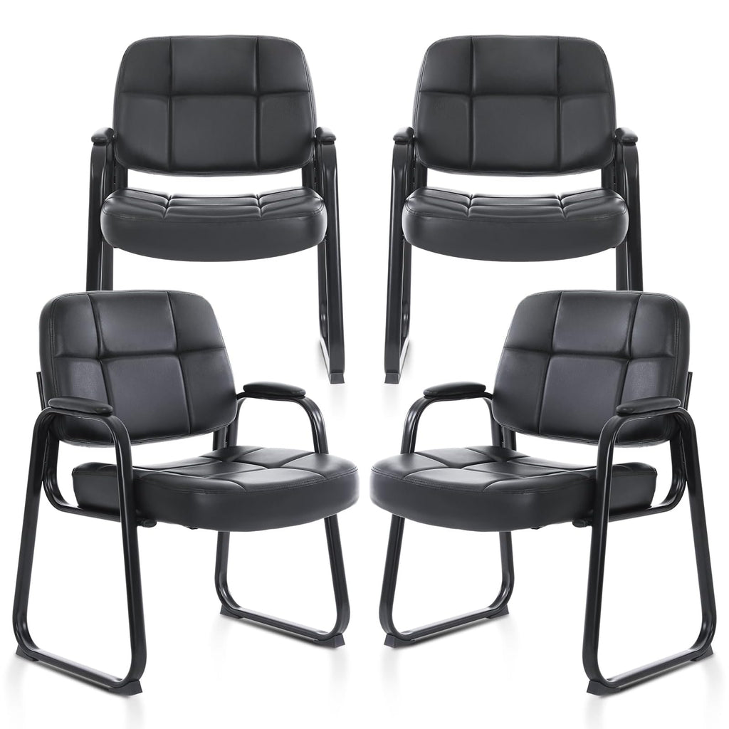 Clatina Big & Tall 500 Lbs Waiting Room Chair, Leather Office Reception Guest Chair Sled Base with Padded Arms for Elderly Home Desk Conference