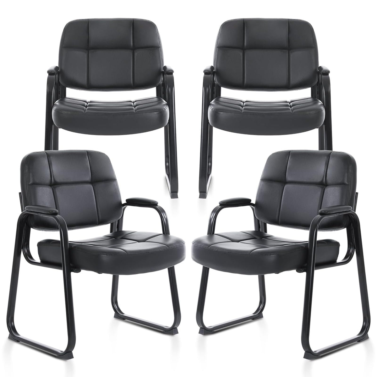 Clatina Big & Tall 500 Lbs Waiting Room Chair, Leather Office Reception Guest Chair Sled Base with Padded Arms for Elderly Home Desk Conference