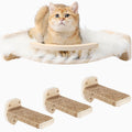 Cat Wall Shelves - 3 Steps Scratch Post & Hammock Bed with Plush Cover, Climbing Shelf for Indoor Cats (Wood)