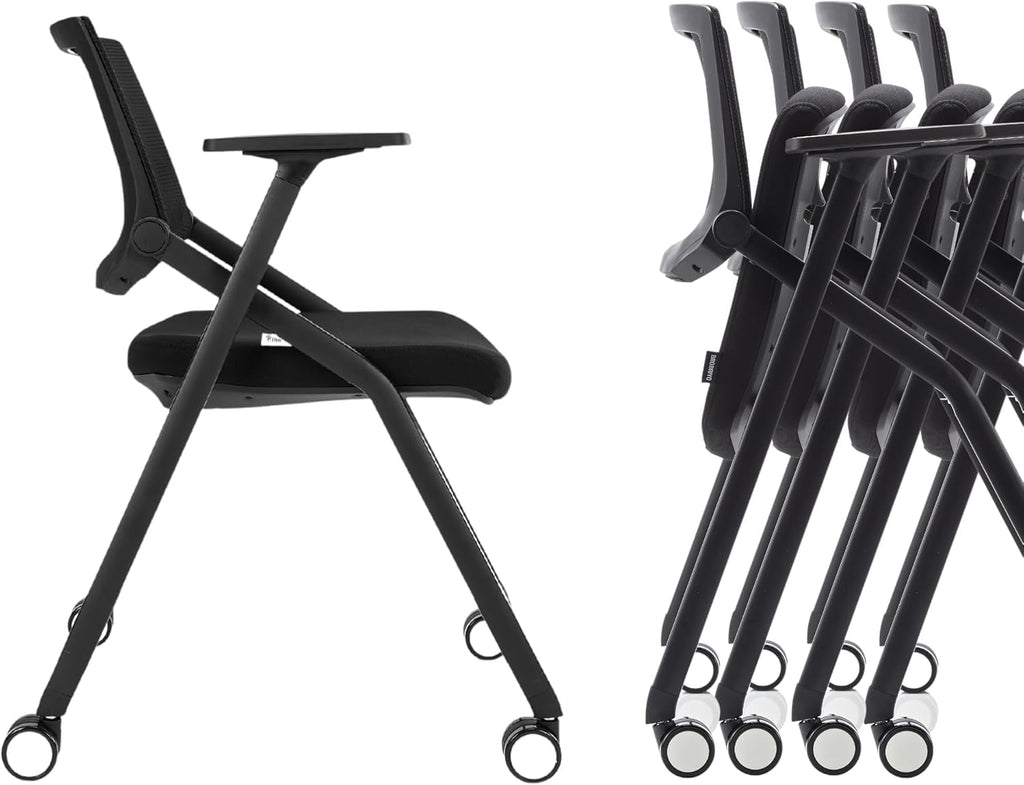 Brobriyo, 10 Pack Stackable Conference Room Chairs with Wheels and Paddle, Ergonomic Mesh Back and Arms for Meeting, Conference, Reception,