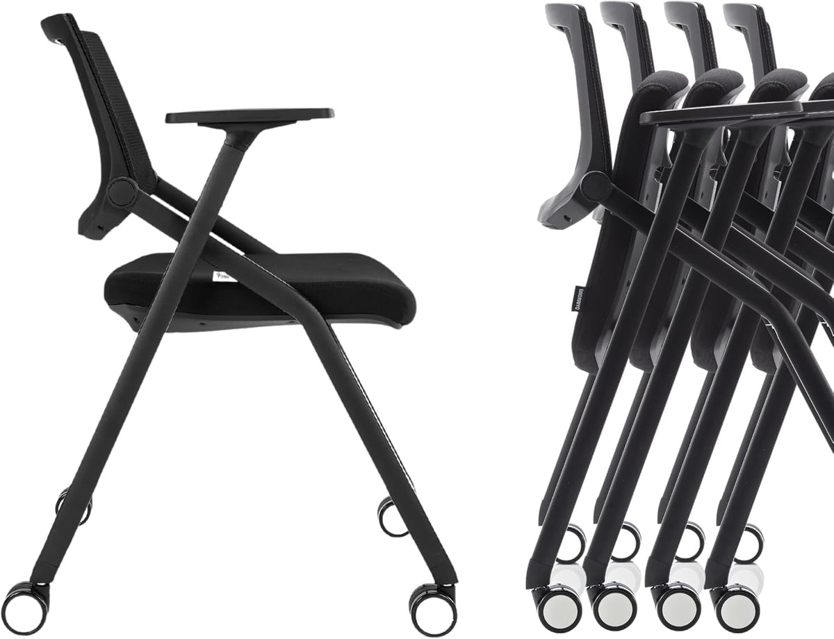 Brobriyo, 10 Pack Stackable Conference Room Chairs with Wheels and Paddle, Ergonomic Mesh Back and Arms for Meeting, Conference, Reception,