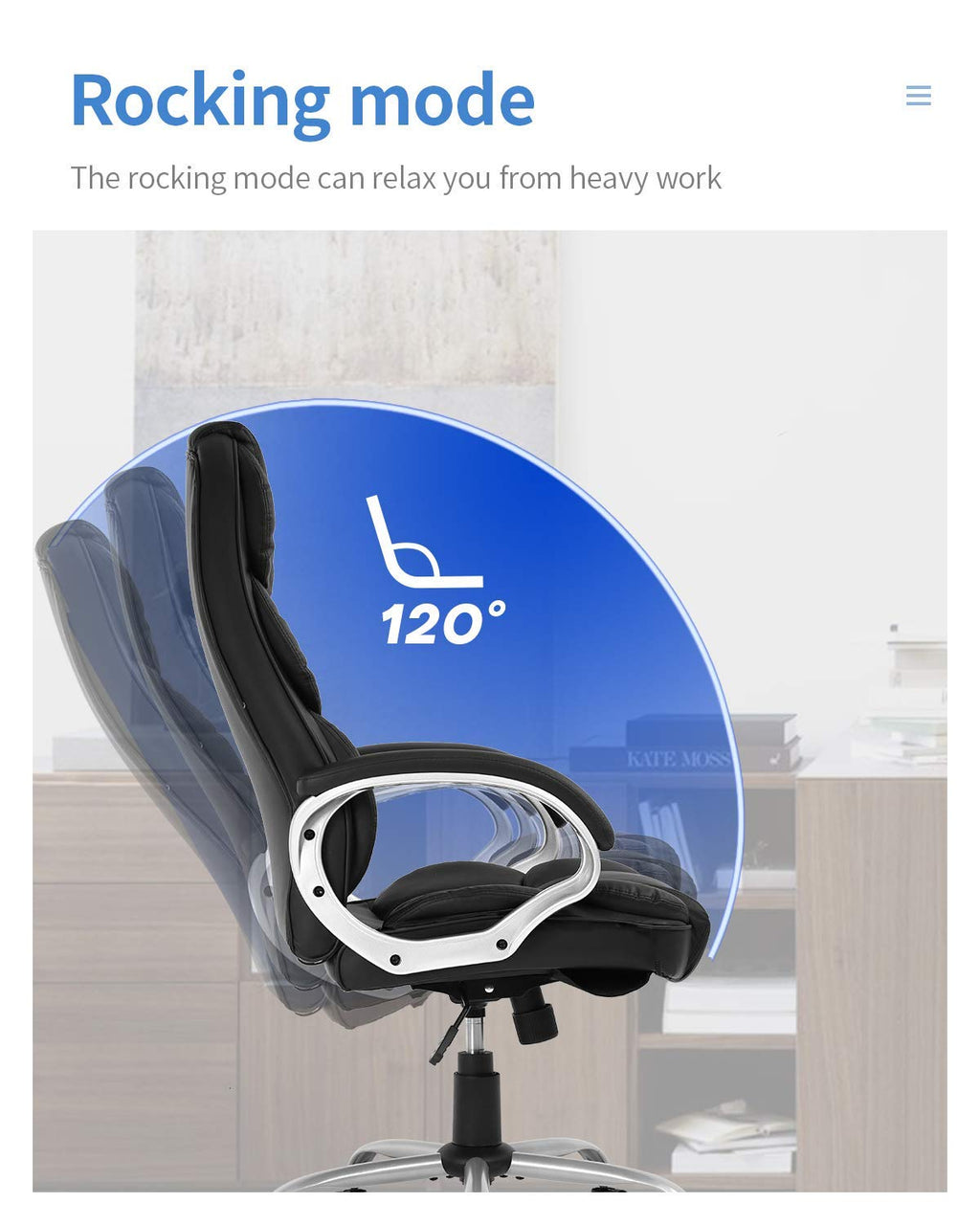 Fdw | High Back Office Chair | Black, Pu Leather | with Lumbar Support, 21D x 22W x 48H in