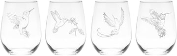 C M Hummingbird Stemless Wine Glass Set, 4 Pieces