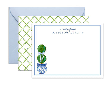 Lemon Grace Co - Personalized Chinoiserie Stationery for Women, Topiary Stationary Cards and Envelopes Set, Monogram Note Cards with Envelopes, Boxwood Ginger Jar Stationery AS-2301
