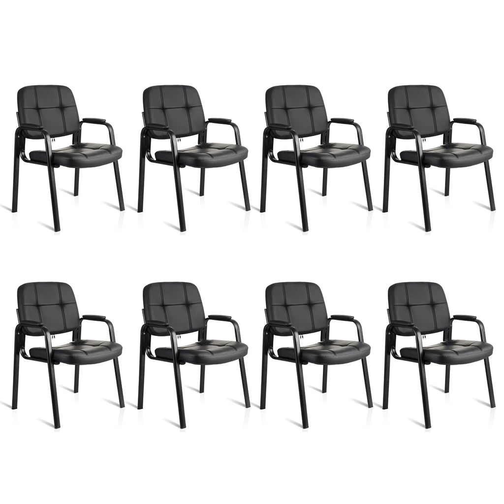 Clatina Leather Office Guest Waiting Room Chair Sets of 8, Reception Chair No Wheels with Armrests and Lumber Support, Stationary Desk Armchair