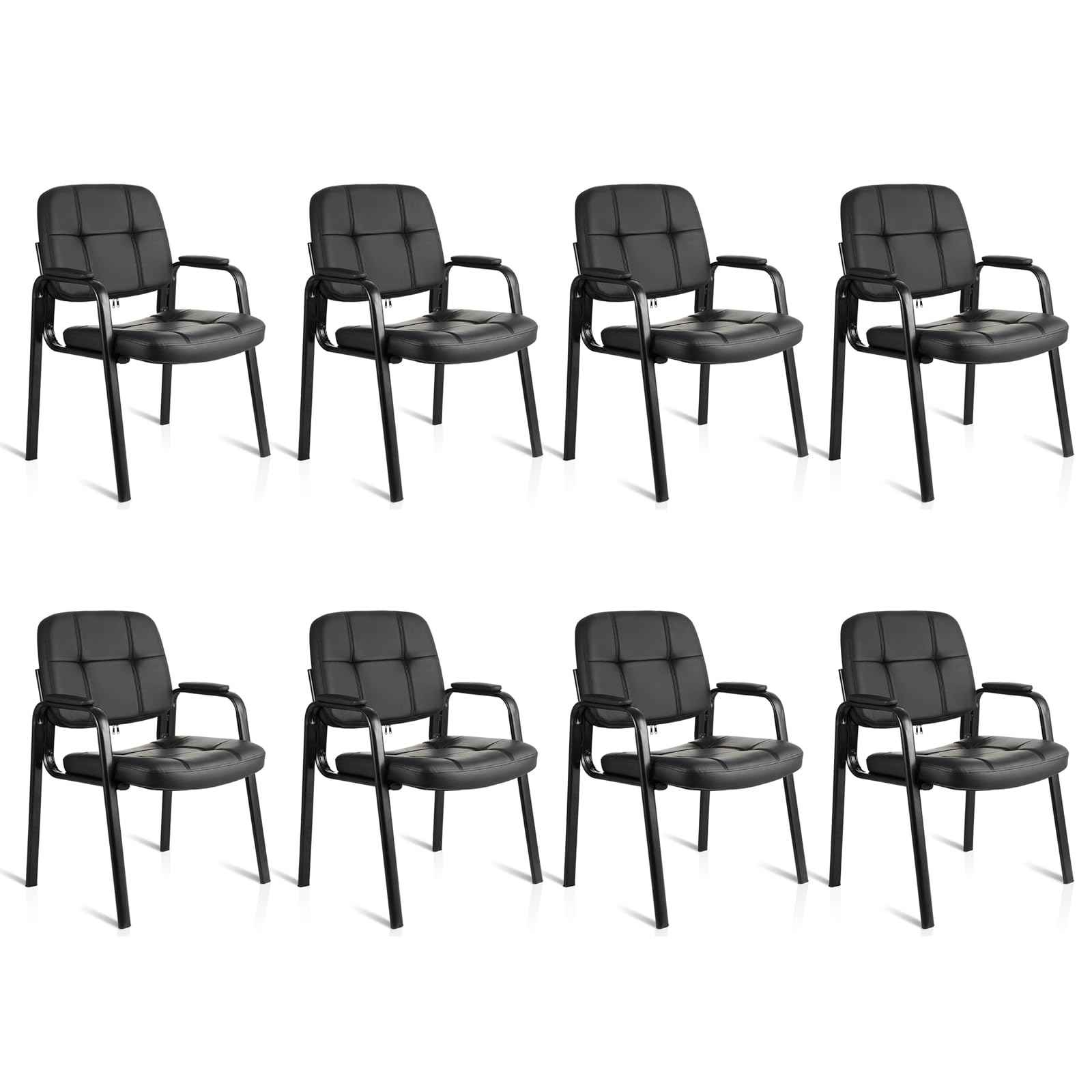 Clatina Leather Office Guest Waiting Room Chair Sets of 8, Reception Chair No Wheels with Armrests and Lumber Support, Stationary Desk Armchair