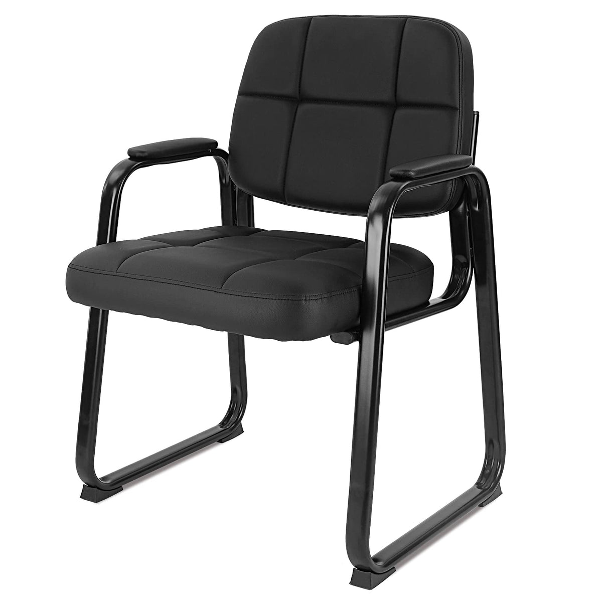 Clatina Classic Reception Chair with Padded Armrests and Sled Base, Ergonomic Guest Chair for Office Conference Waiting Meeting Room, Black (1