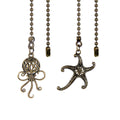 Starfish and Octopus Ceiling Fan Pull Chain, Sea Ocean Theme Pendant Charm Extension Decorative,12in 3mm Beaded Fan Light Pull String Extender Ornaments for Kids Room,Bronze