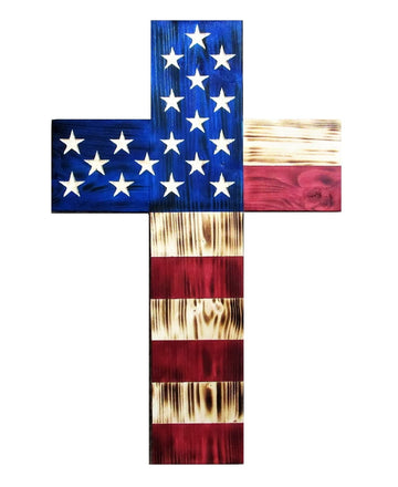 American Flag Wooden Carved Cross, Patriotic Wall Cross, Flag Cross, Handmade.