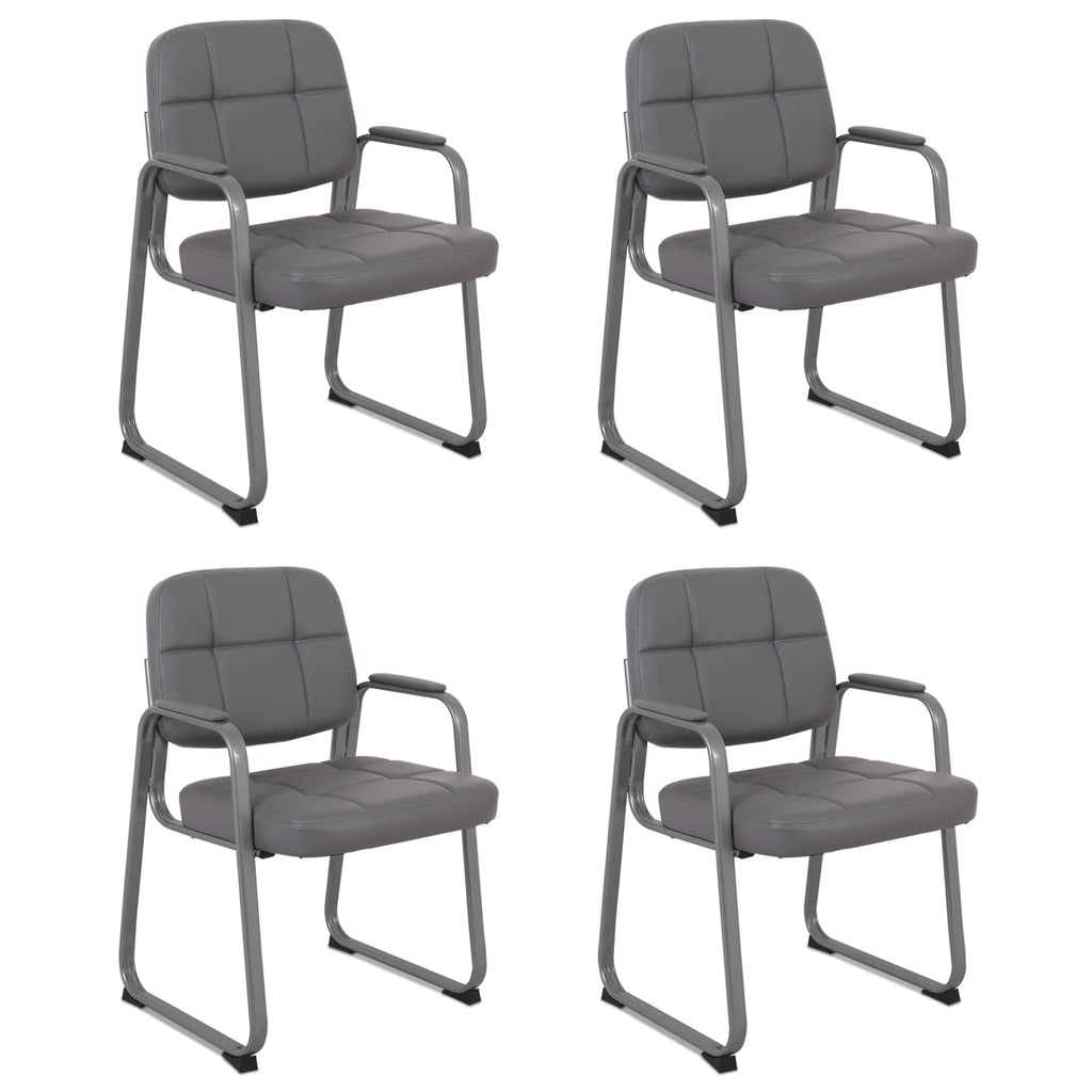 Clatina Waiting Room Chairs with Padded Arms Leather Guest Chair No Wheels for Office Reception and Conference Desk with Sled Base Grey, 4pk