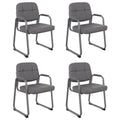 Clatina Waiting Room Chairs with Padded Arms Leather Guest Chair No Wheels for Office Reception and Conference Desk with Sled Base Grey, 4pk