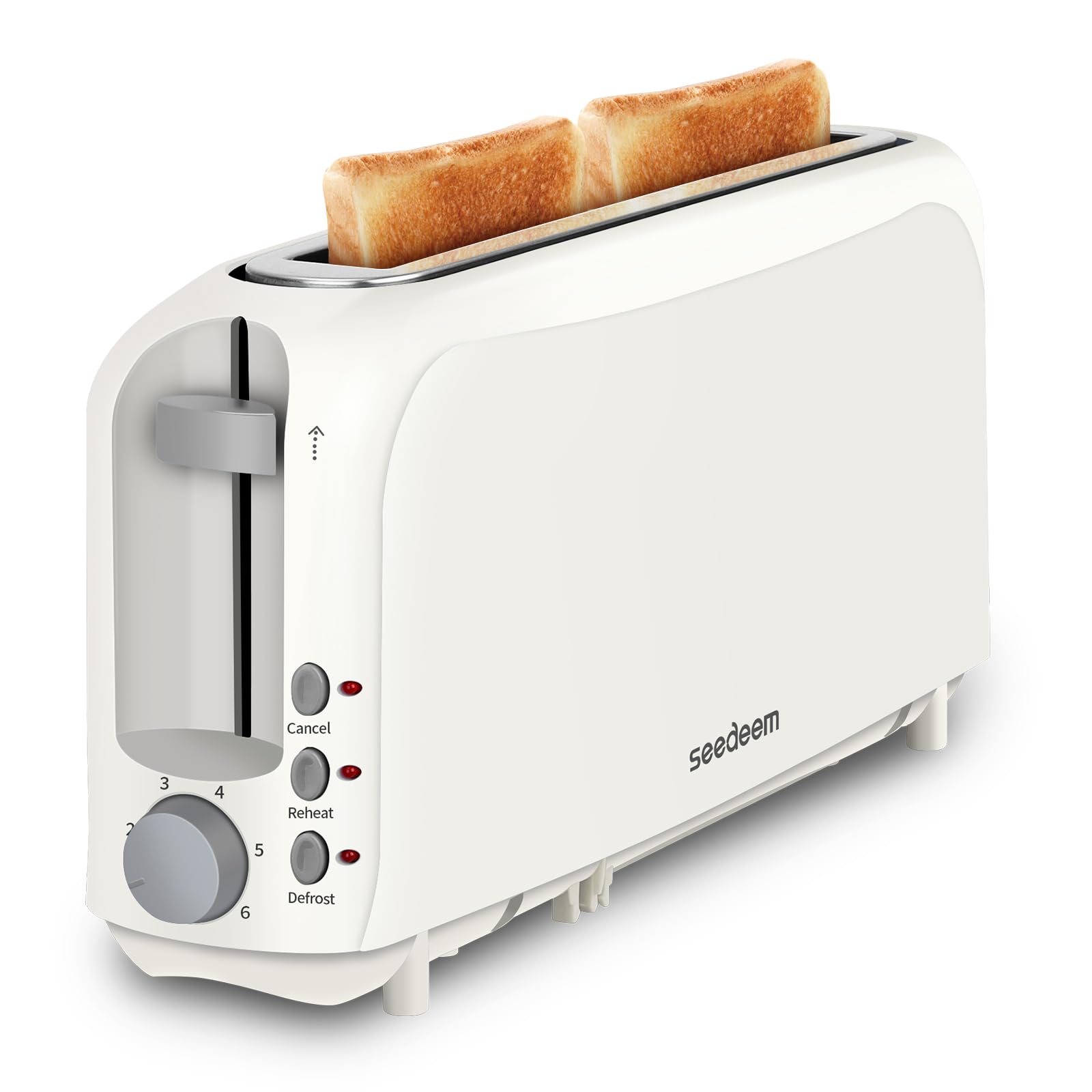 SEEDEEM 2 Slice Slim Toaster, Single 10" Long Slot Toaster Fits Bagels & Artisan Bread, 6 Shade Settings, Cancel/Reheat/Defrost, Removable Crumb Tray, Auto Shut-Off, White