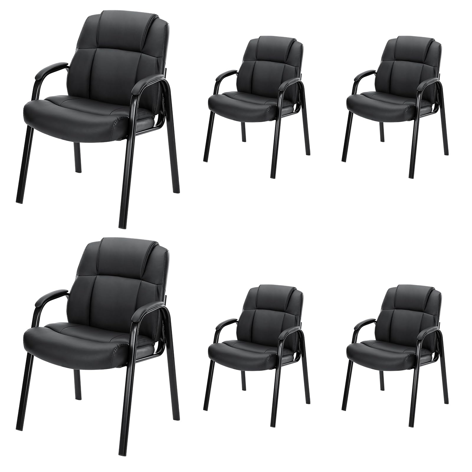 Newbulig Waiting Room Chair, Office Guest Arm Desk Chair No Wheels Leather Stationary for Reception with High Back, Comfy Padded Arms, for