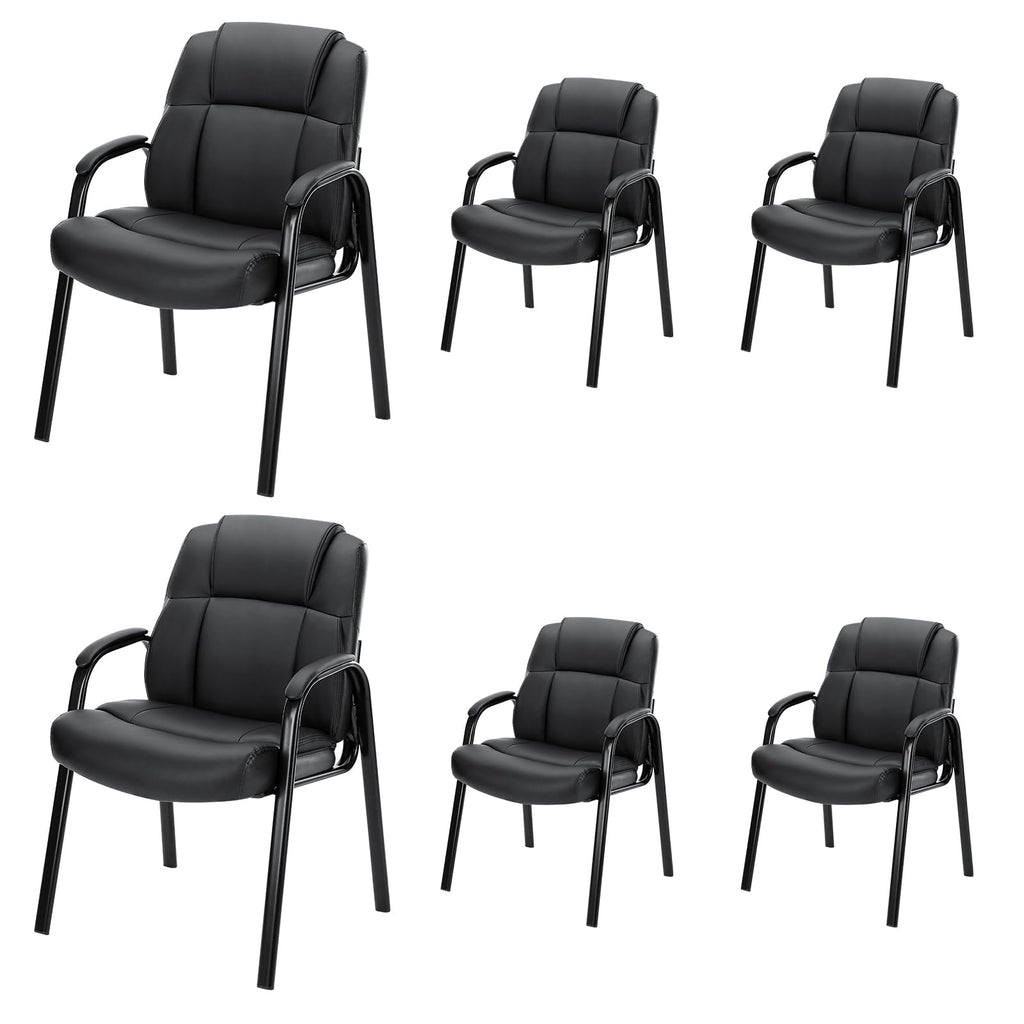 Newbulig Waiting Room Chairs Set of 6, Office Guest Arm Desk Chair No Wheels Leather Stationary for Reception with High Back, Comfy Padded
