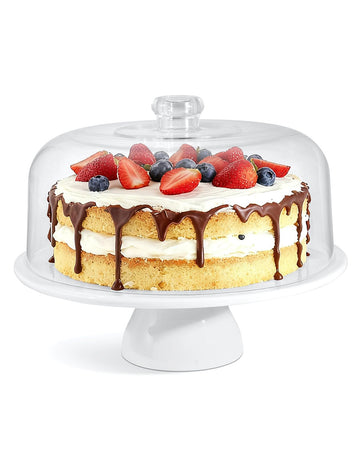 Yedio 12 Inch Porcelain Cake Stand with Acrylic Dome Lid, White Pedestal
