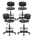 Klasika Tall Drafting Rolling Stool Chair with Low Back Support and Adjustable Foot Rest Ring Set of 4 Pu Leather Vinly Wide Seat Swivel