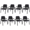 Clatina Leather Guest Chairs Set of 8, Desk Chair No Wheels, Office Reception with Padded Arms for Office Conference Waiting Room, Black