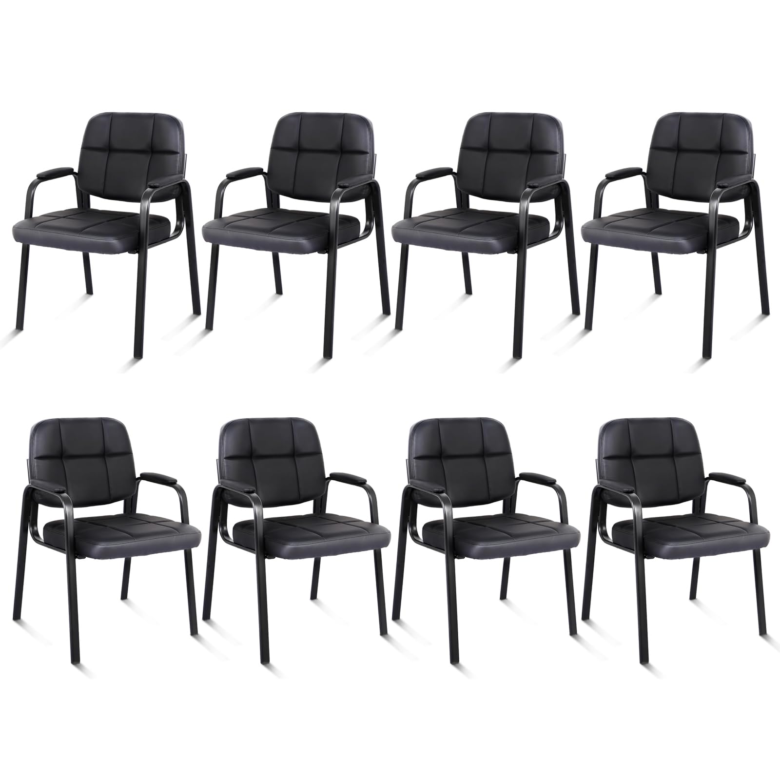 Clatina Leather Guest Chairs Set of 8, Desk Chair No Wheels, Office Reception with Padded Arms for Office Conference Waiting Room, Black