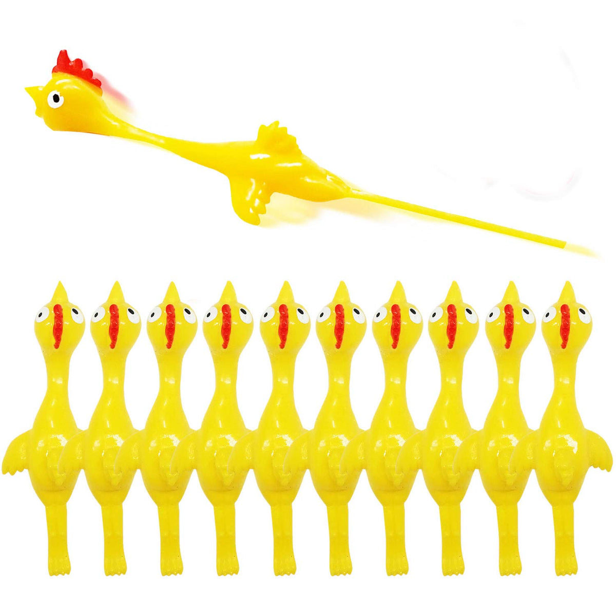 Slingshot Chicken Rubber Chicken Flick Chicken Flying Chicken Flingers Stress Gag Toys, Rubber Chicken Slingshot Funny Christmas Stuffers Easter Chicks Novelty Gifts for Kids (Yellow 10 Pcs)
