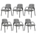 Clatina Leather Guest Chairs Set of 6, Desk Chair No Wheels, Office Reception with Padded Arms for Office Conference Waiting Room, Grey