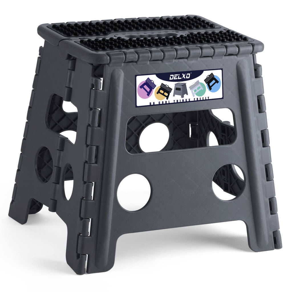 Delxo Folding Step Stool 13 Inch,300 Lbs Step Stool for Adults Dark Grey, Dot Gray