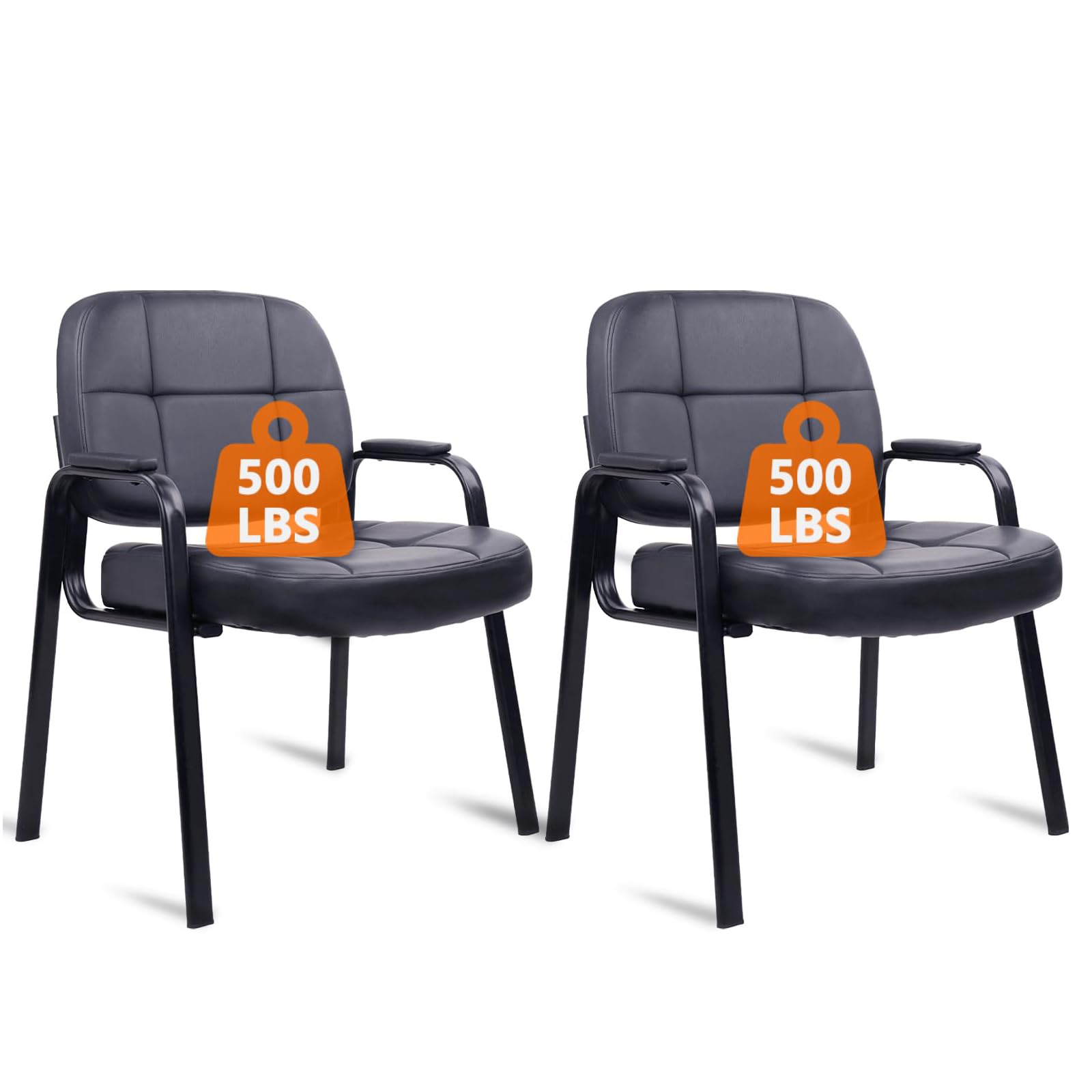 Clatina Big & Tall 500 Lbs Waiting Room Chair, Leather Office Reception Guest Chair No Wheels with Padded Arms for Elderly Home Desk Conference