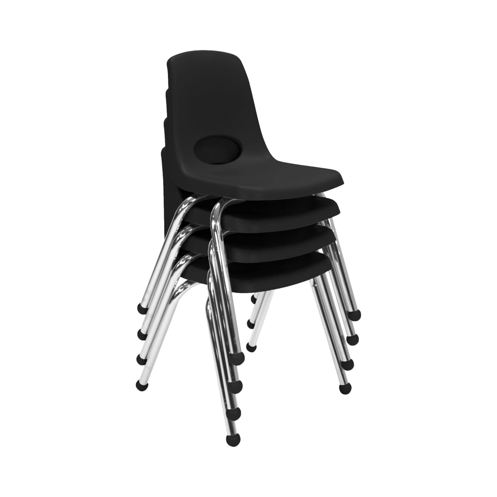 Fdp 16" School Stack Chair,stacking Student Seat with Chromed Steel Legs and Ball Glides for In-home Learning or Classroom - Black (4-pack),