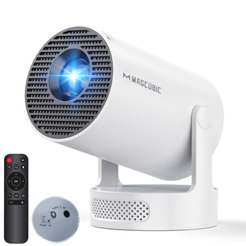 Magcubic 2025 Upgraded Mini Projector 4K support with WiFi 6 and Bluetooth 5.4, 5w Soundbase Speaker, Portable Projecteur with Auto Vertical Keystone 180° Rotatable Lens Cap for Movie Home HY300Pro+